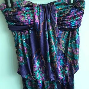 Strapless Mini Dress Purple Print Small